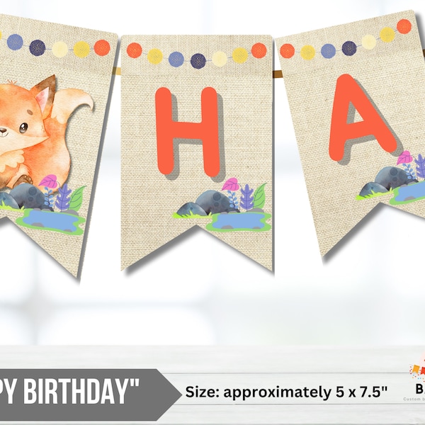 Fox Birthday Banner Party Decoration Burlap, Woodland Full Alphabet and Number Fox Theme Decor for Home and School Digital Download