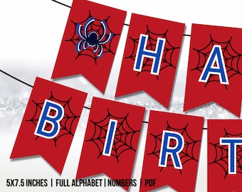 Banner de cumpleaños de superhéroe / Decoraciones de fiesta de superhéroe personalizables / Alfabeto completo, números / Descarga instantánea imprimible en PDF y PNG