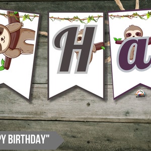 Sloth Birthday, Decoration, Birthday Banner, Safari, Jungle theme, Birthday Bunting ,Digital Download