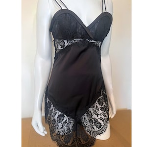 Asymmetrical french vintage Silky Black Lace Backless Nightgown Lingerie Dress See through sheer Gift for Wife Girlfriend Anniversary Bridal