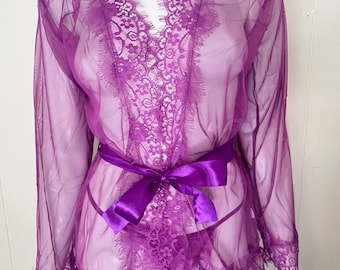 See through lace Black Sexy Robe