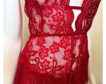 Tied See through Lace up Babydoll Lingerie Dress Teddy Sheer transparent Gift for Wife Girlfriend Birthday Anniversary Wedding Bridal