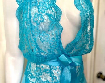 Sweet Blue Babydoll See through lace one piece bodysuit gift for wife anniversary birthday wedding bridal