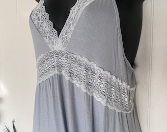 Cotton Lace Long Nightdress Lingerie Nightgown Sleepdress relaxing lounging gift for wife girlfriend anniversary birthday sleeveless valenti