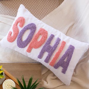 Custom Name Punch Needle Pillow, Personalize Embroidered Pillow Case, Preppy Room Decor, Custom Baby Gift, Dorm Room Decor, Birthday Gift
