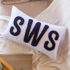 Custom Monogram Punch Needle Pillow: Embroidered Cotton Pillow Cover