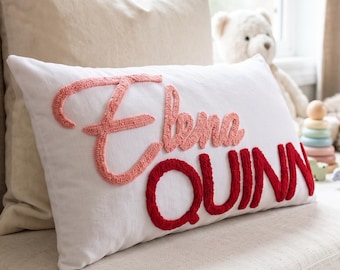 Custom Pillow Cover, Punch Needle Pillow, Embroidered Pillow, Personalized Pillow, Name Pillow Case, Monogram Pillow, Lumbar Pillow