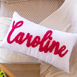 Personalized Name Embroidered Pillow Cover, Punch Needle Pillow, Custom Baby Gift, Toddler Gift, Baby Shower Gift, Preppy Room Decor