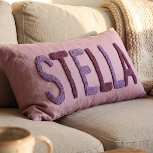 Custom Name Pillow Cover, Punch Needle Pillow, Personalize Pillow, Name Embroidered Pillow Case, Monogram Pillow, Needlepoint Pillow