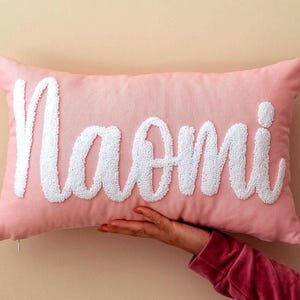 Custom Lumbar Pillow With Embroidered Name, Thoughtful Baby Shower Gift Idea, Personalized Punch Needle Pillow, Mother&#39;s Day Gift