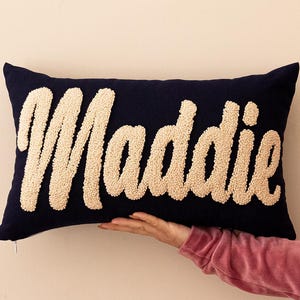 Personalize Name Embroidered Pillow Cover, Custom Punch Needle Pilow, Baby Shower Gift, Nursery Decor, Personalized Gift, Lumbar Pillow