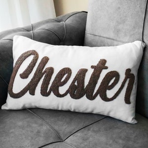 Custom Name Punch Needle Pillow Cover, Personalized Text Throw Pillow, Embroidered Monogram Pillow, Lumbar Pillow for Sofa