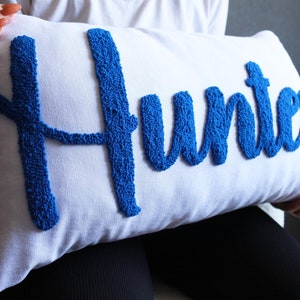 Custom Name Embroidered Pillow Cover, Personalize Punch Needle Pillow, Personalized Gift, Baby Gift, Lumbar Pillow Case, Nursery Decor