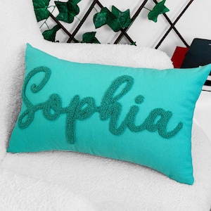 Custom Name Embroidered Pillow Case, Dorm Room Decor, Personalized Pillow, Punch Needle Pillow, Birthday Gift, Home Decor
