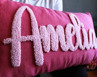 Personalisiertes Name Punch Needle Kissen, individuell gestickter Lendenkissenbezug