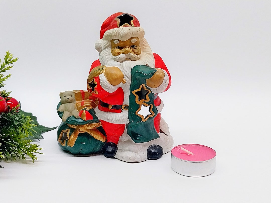 Vintage Santa Tea Light Candle Holder Handmade Hand Painted Etsy