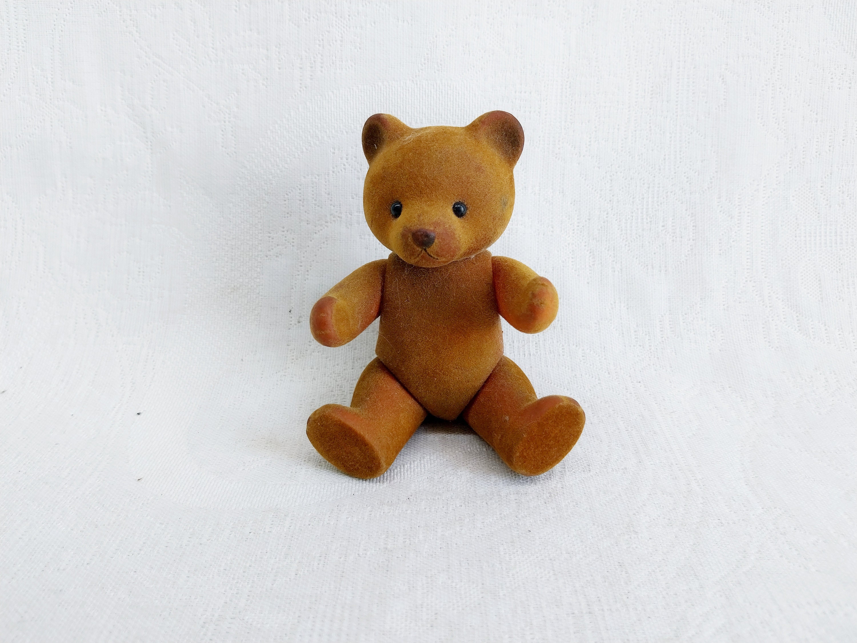 Small Stuffed Bear with Bow; Adjustable Head, Arms, & Legs; Off-white