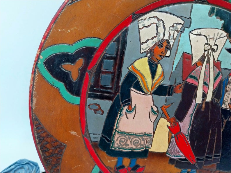 Rare Vintage French Wall Plate Châtellerault Hand Carved Hand Painted