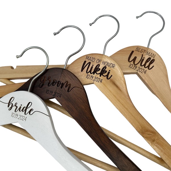 Personalized Bridesmaid Hangers | Laser Engraved Wedding Hanger for Bride, Groom, Bridesmaids & Groomsmen | Bridal Shower Gift, Bachelorette