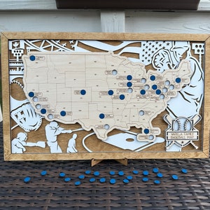 USA MLB stadium map, pro baseball stadium tracker, MLB stadium travel map, gift for baseball lover, gift for men, baseball gift
