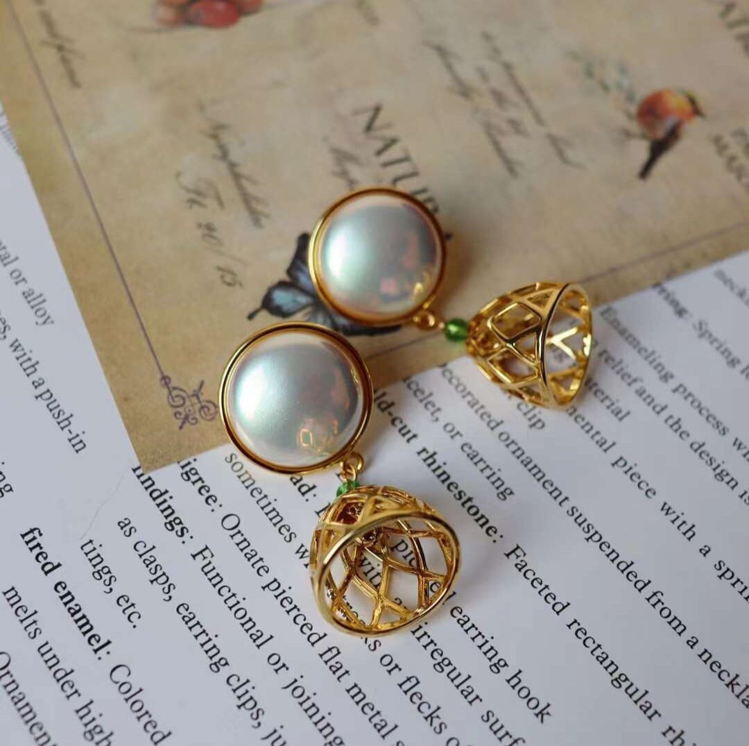 Mapei Freshwater Pearl Bird Cage Bell Stud Earrings S925 Silver Pin - Etsy