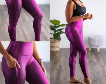 Metallic fuchsia 7/8 Slimming Legging Athleisure Wear Leggings High Waist Leggings Pocket Leggings Best Leggings With Pockets