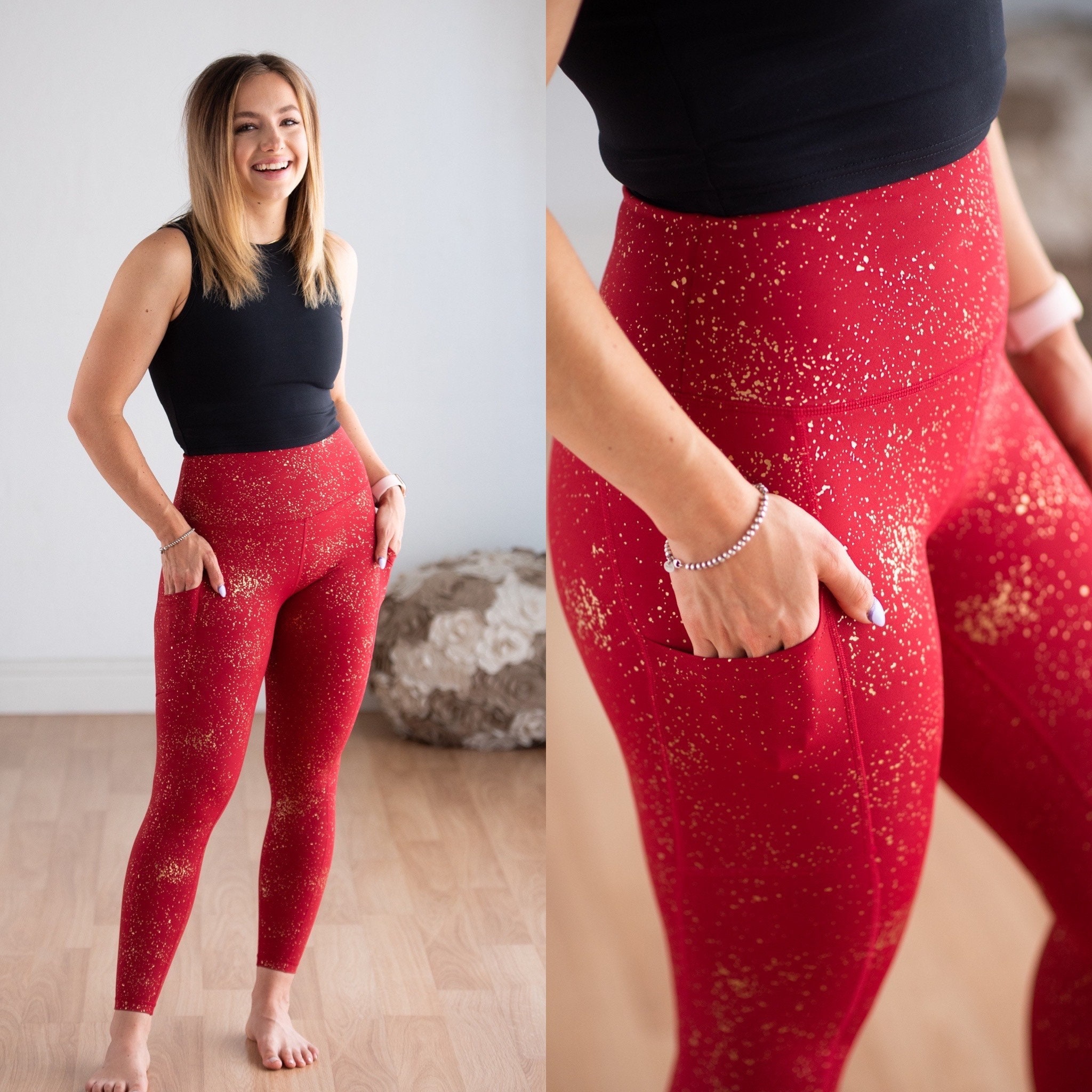 Shiny Red Leggings -  Canada