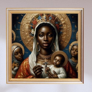 Vintage schwarze Madonna Druck, religiöser Kunstdruck, afroamerikanische religiöse Geschenke, Vintage schwarze Kunst, religiöses Wanddekor, schwarzer Jesus