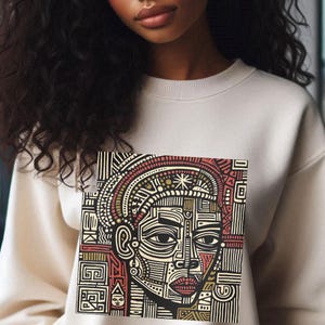 Abstract Black Woman Sweatshirt, Black Woman Crewneck, Afrocentric Pullover, African American Graphic Sweatshirt, Multi Cultural Sweater