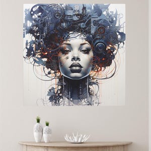 Art in the Machine Futuristic African American Woman on Canvas African American Art Afrofuturism Abstract Black Art Contemporary African Art