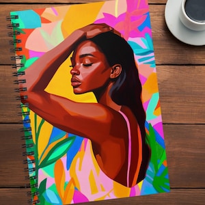 Colorful Tropical Black Woman Journal, Floral Journal, African American Journal Notebook, Floral Diary, Black Woman Planner, Journal Gift