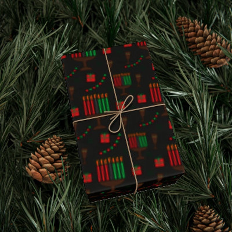 Kwanzaa Gift Wrap Paper, African American Holiday, Afrocentric Christmas, Black Santa, Multi