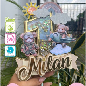 SVG Caketopper SHAKER BEAR-Babyparty-ein-Regenbogen-einen Monat