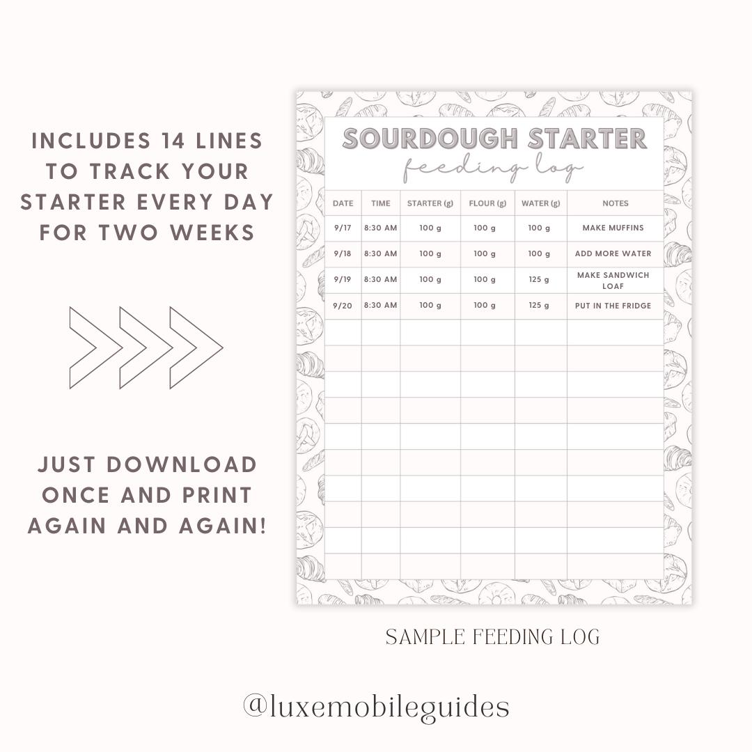 Sourdough starter feeding log printable sourdough tracker baking