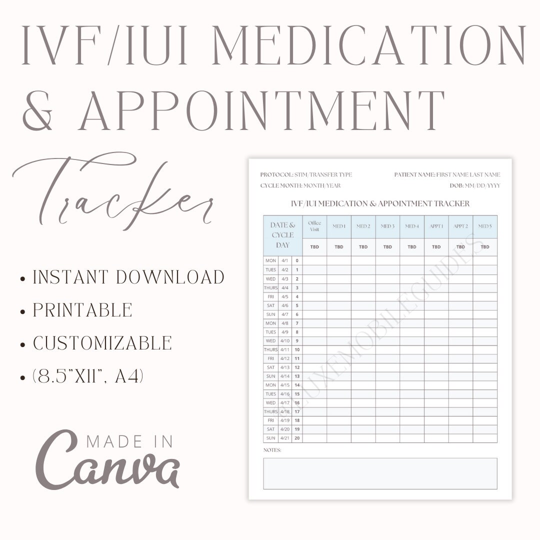 IVF Medication Tracker Editable IVF Planner IVF Planner Printable Pdf