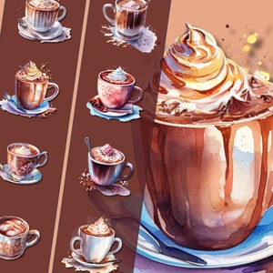 Warme chocolademelk clipartbundel - gezellige cacaodrank illustraties, png-bestanden, instant download, perfect voor persoonlijk en commercieel gebruik
