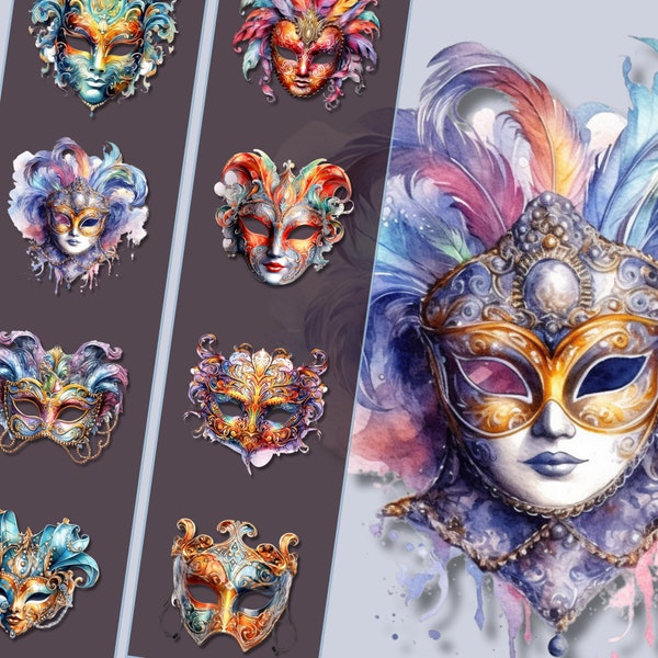 Masquerade Mask Clipart Collection PNG, Transparent Background, Perfect for Crafts & Decor, Instant Download - Commercial Use