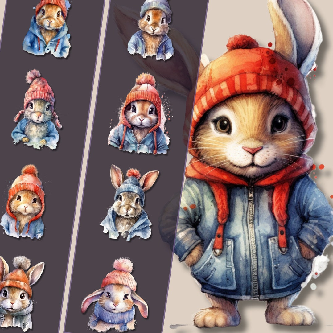 Bunnies Wearing Clothes Clipart Bundle Adorable Rabbit - Etsy