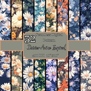 Lot de motifs sans couture inspirés des dessins animés marguerites, 400 ppp fantaisistes, arrière-plans numériques ludiques 10 x 10 pouces, pour usage commercial et personnel