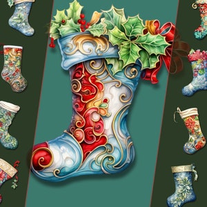 Pacchetto clipart calza di Natale, PNG, ideale per arte digitale, artigianato, diari EJunk e artigianato digitale, per uso personale e commerciale