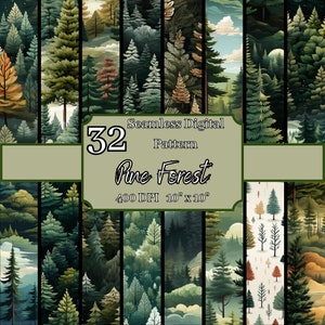 Lot de motifs sans couture forêt de pins, haute résolution 400 ppp, arrière-plans numériques inspirés de la nature 10 x 10 pouces, pour usage commercial et personnel