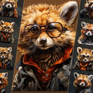 Red Panda Wearing Glasses Clipart Bundle, Quirky Red Panda Illustrations in PNG Format, Instant Download for Personal and Commercial Use