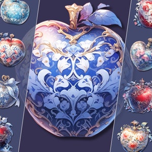 Pacote de clipart da Apple encantada, formato PNG, criações artísticas, diários indesejados, design digital, uso pessoal e comercial, download instantâneo