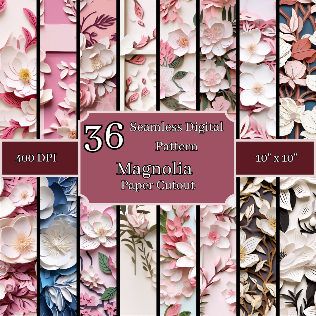 Magnolia Paper Cutout Seamless Patterns Bundle, High-resolution 400 DPI ...