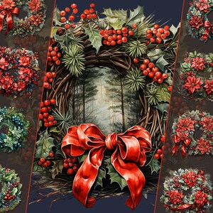 Bundle de cliparts couronnes de Noël - fichiers PNG, pour usage personnel et commercial - journal indésirable, créations de cartes, projets de décoration de vacances