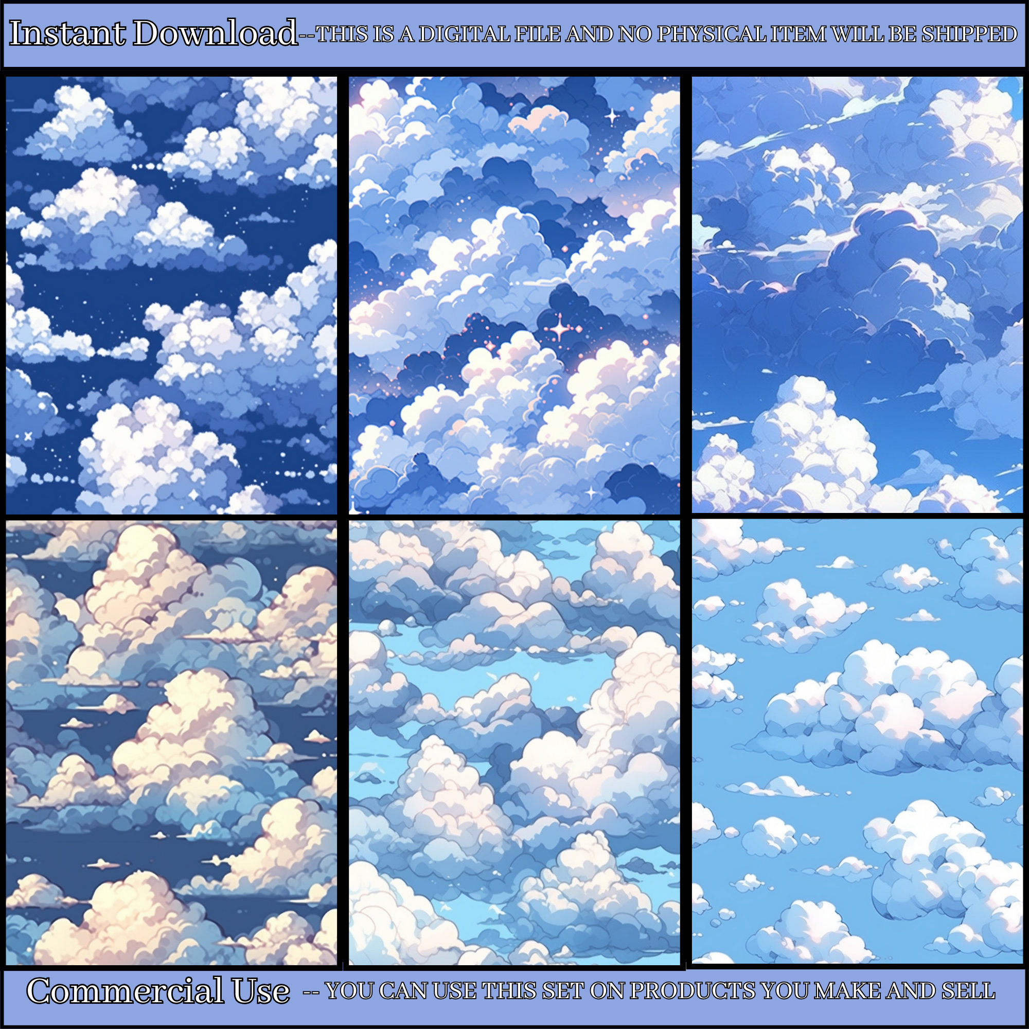 Clouds Anime-inspired Seamless Patterns Bundle Dreamy 400 - Etsy