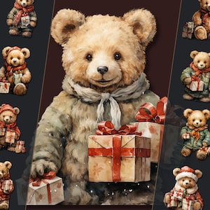 Pacchetto clipart Christmas Teddy Bear – PNG – Ideale per arte digitale, Junk Jouranl, Artigianato – Disegni ad alta risoluzione per uso personale e commerciale