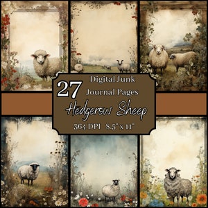 Hedgerow Sheep Junk Journal Pages Bundle, 8.5x11, 364 DPI, kommerzieller und persönlicher Gebrauch, digitaler Download, Natur Basteln, Scrapbooking