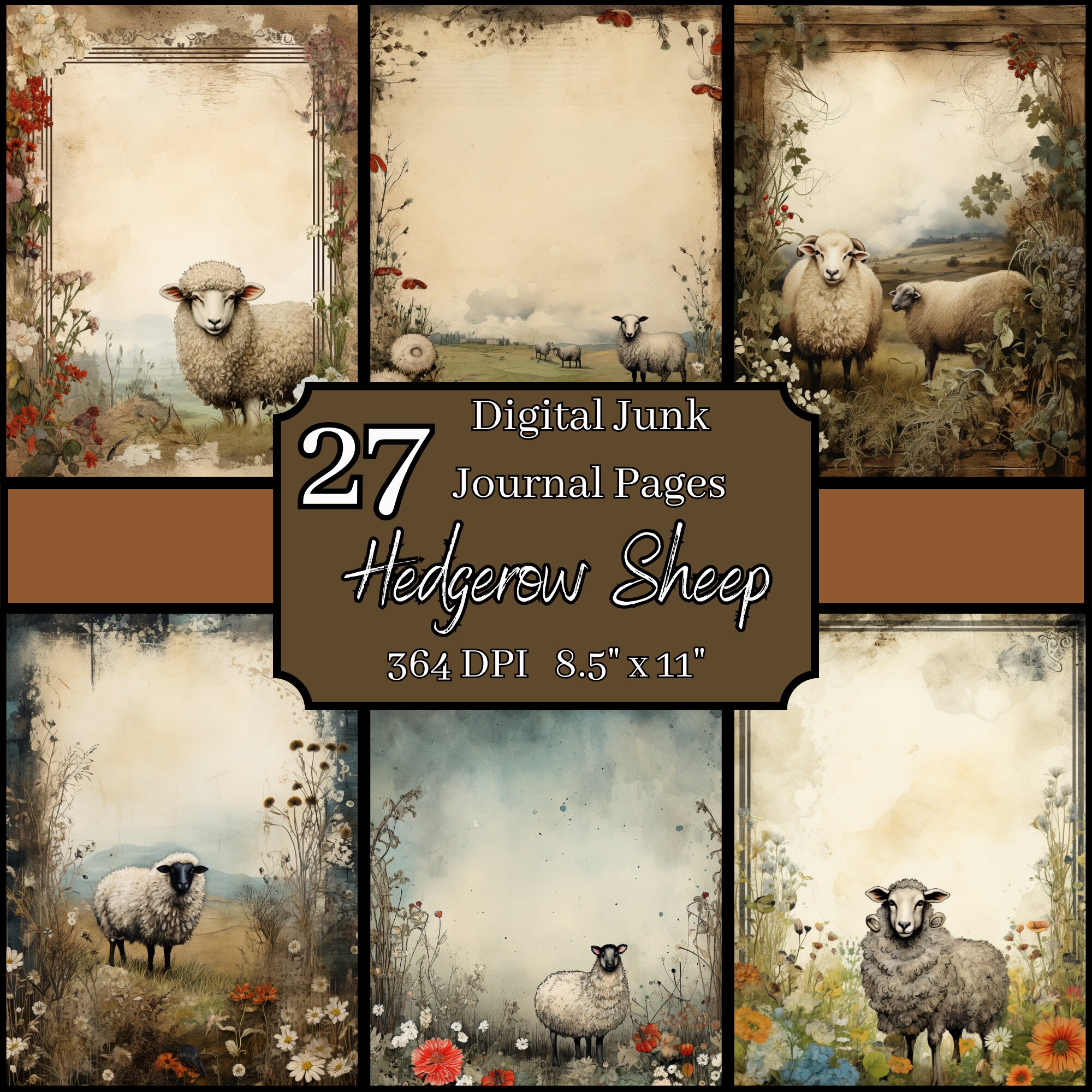 Bundle de pages de journal indésirable pour les moutons, 8,5 x 11, 364 ppp, usage commercial et personnel, téléchargement numérique, créations naturelles, scrapbooking