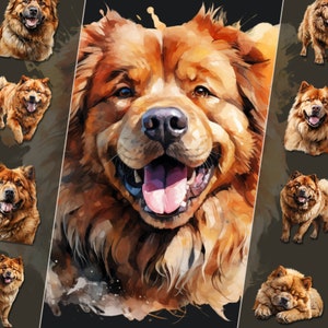 チャウチャウのクリップアート バンドル - 愛らしい犬のイラスト、高解像度の PNG ファイル、即時ダウンロード、個人および商業利用に最適